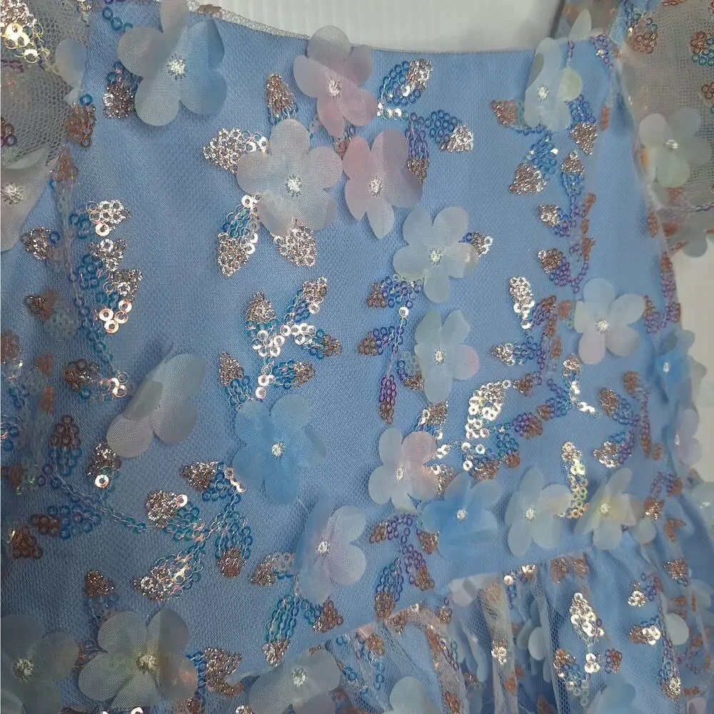 Rare Edition Sequin Floral Dress Girls 5 Fluffy Princess Fancy Party Puff Sleeve
